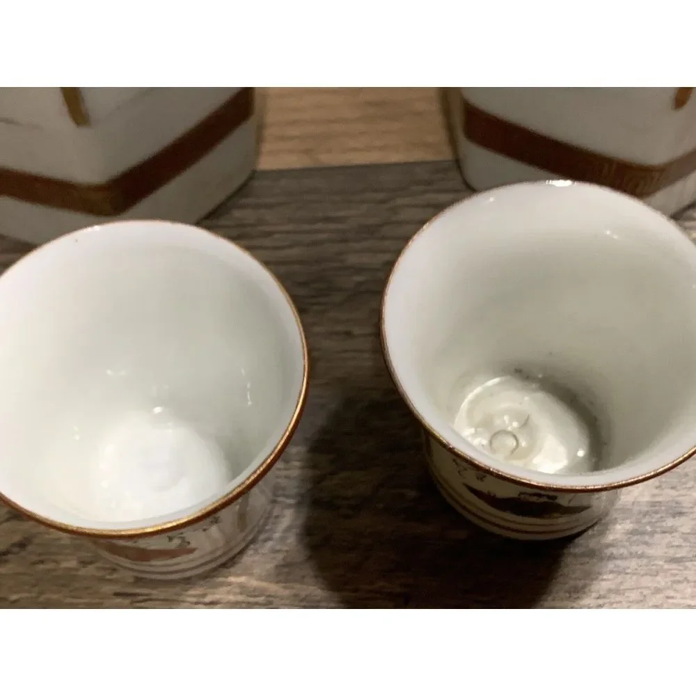 2 CHOUSHI Kutani-ware Sake Bottle Tokkuri And 2 Cups Japan‎